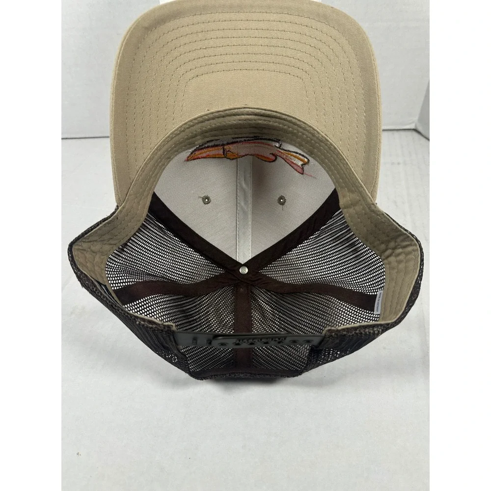 Richardson 112 Trucker Hat Tan Mesh‎ Embroidered Fish Logo Adjustable Snapback